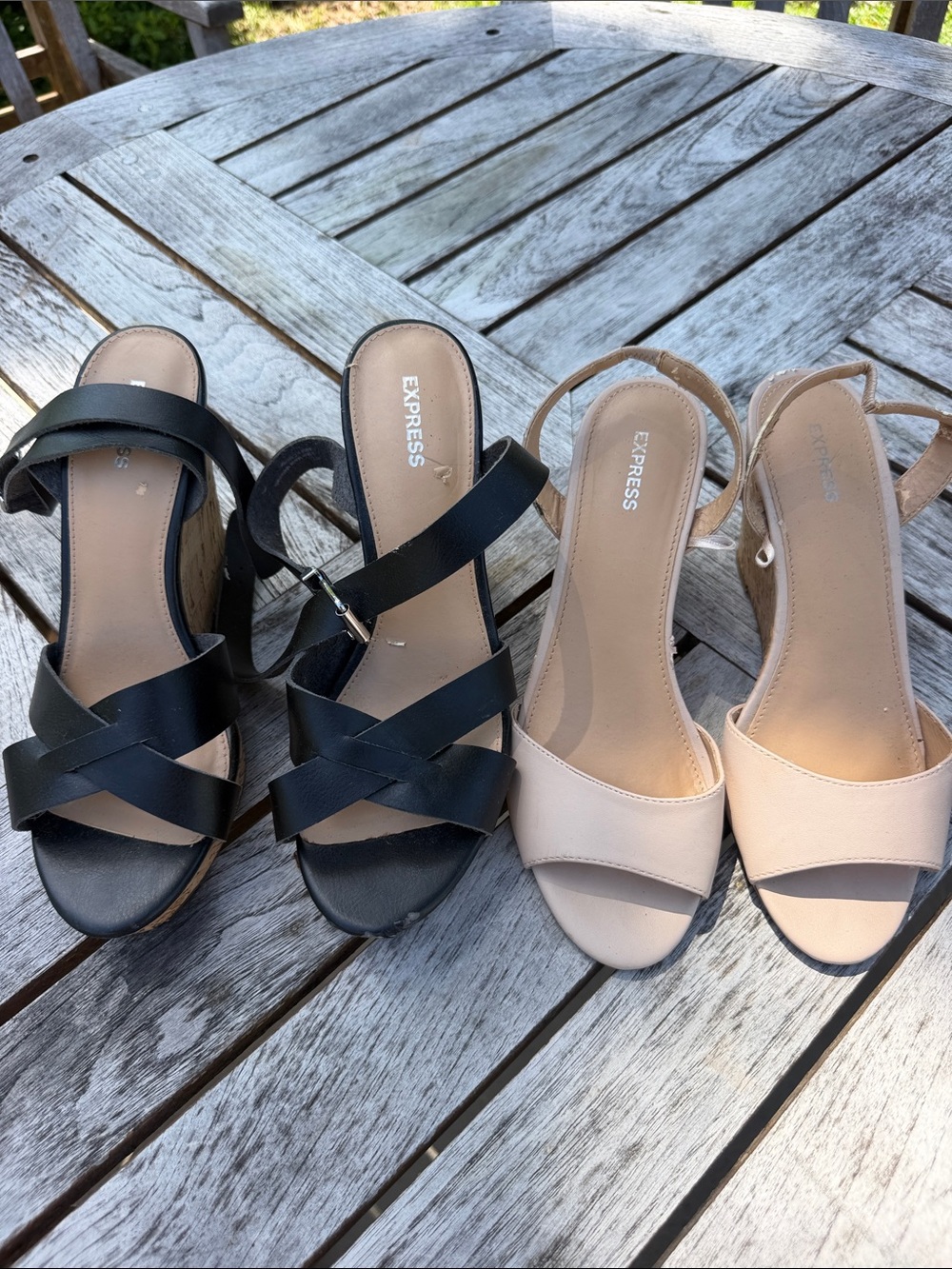 Express Women’s Block Heel Sandals — Black & Nude